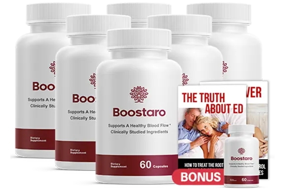 Boostaro male enhancement supplement bottles for blood flow and vitality